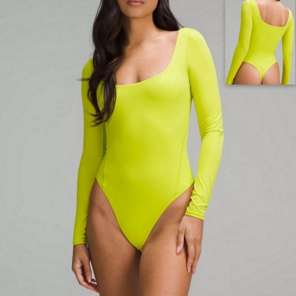 lululemon Wundermost Nulu Square-Neck Long-Sleeve Bodysuit Linchen Lime, Size XS